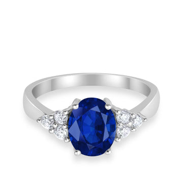 Solitaire Oval Three Stone Simulated Blue Sapphire CZ 925 Sterling Silver